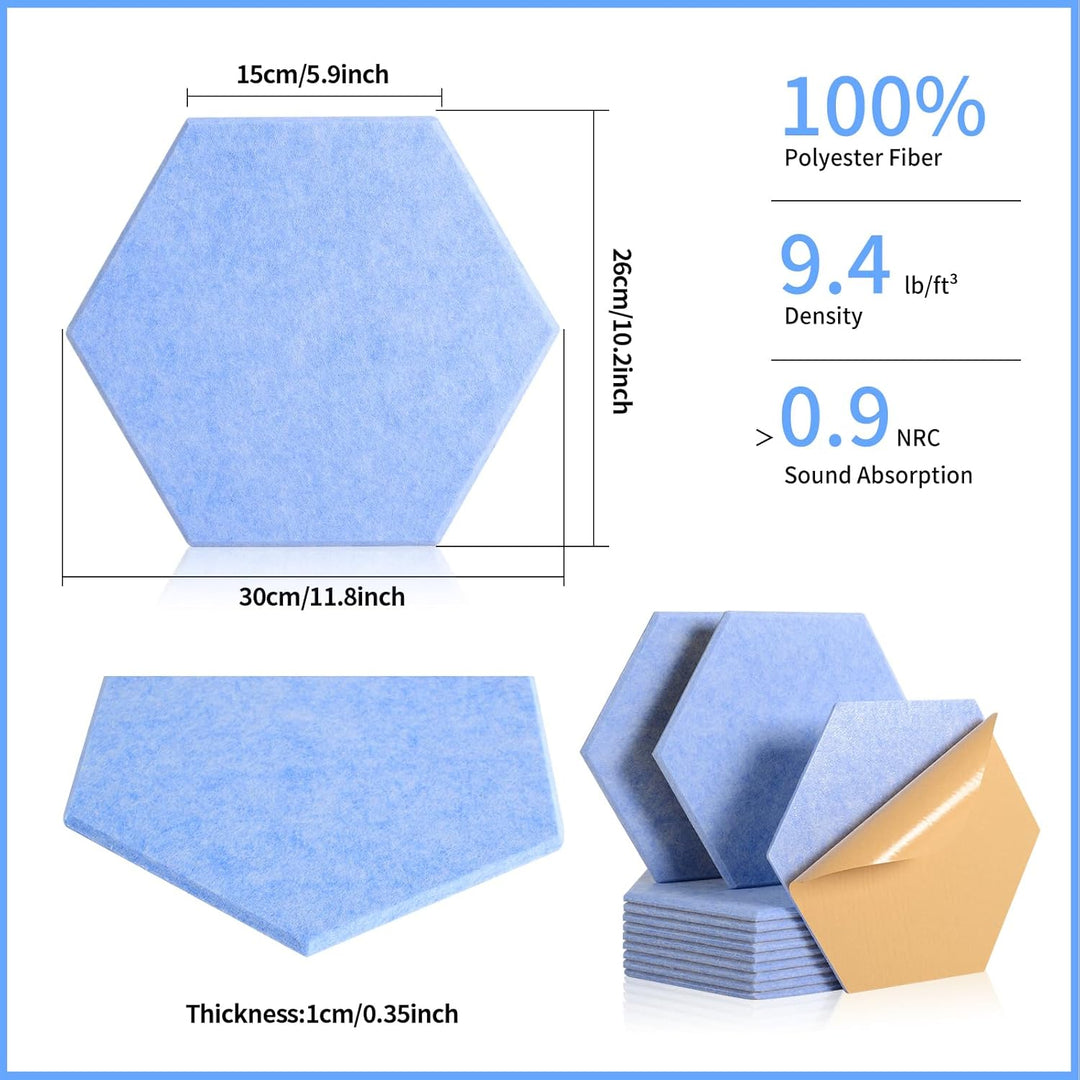 Rdutuok 12 Stück Selbstklebend Akustik Panel,30x26x1cm Hexagon Akustik Absorber Schallschutzplatten