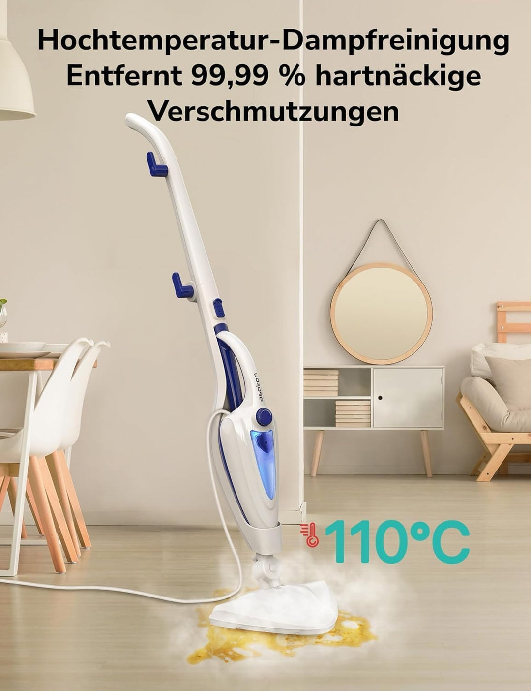 12-in-1 Dampfreiniger Bodenreiniger, 1500W Steam Mop mit Handgerät, 15 Sek. Schnellaufheizung, 30g/m