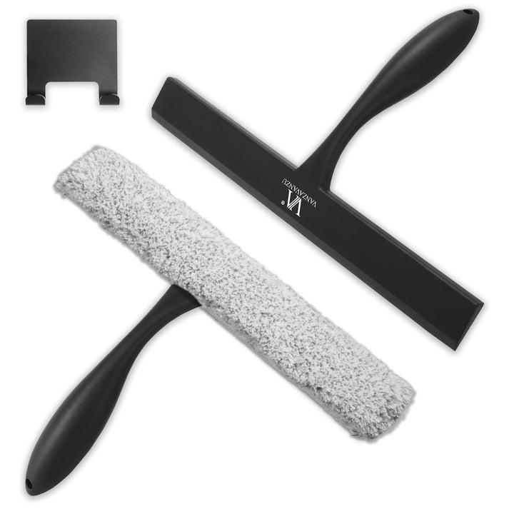 Duschabzieher für Glastüren &amp; Mikrofaser-Schrubber-Set, 28 cm Fensterputzwerkzeug mit rutschfestem G