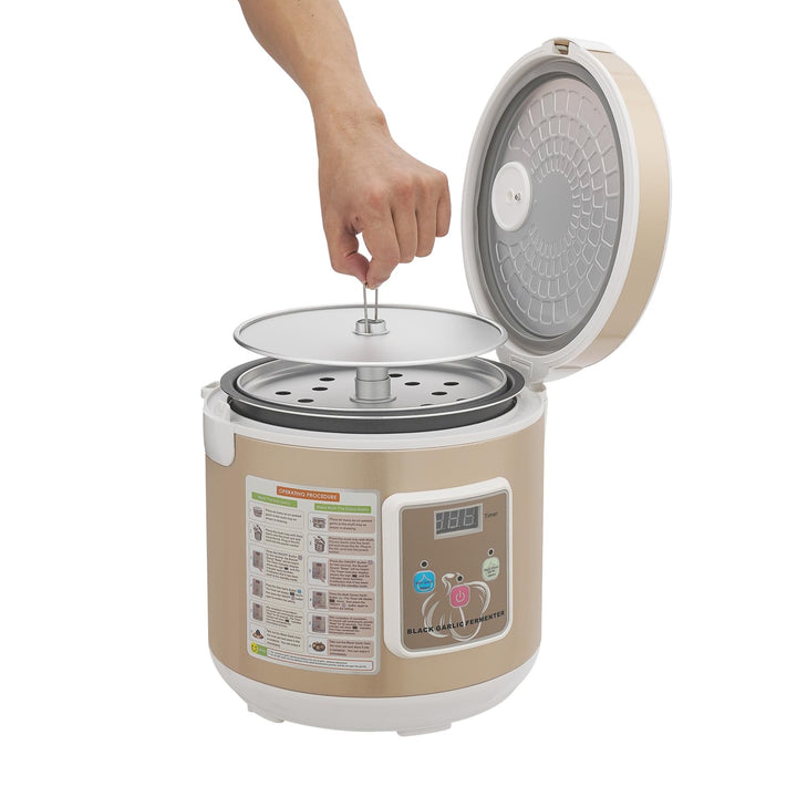 90W 6L Schwarzer Knoblauch Fermenter, Automatischer Gärtopf mit 360° Heizung, 12/15 Tage Programm, T