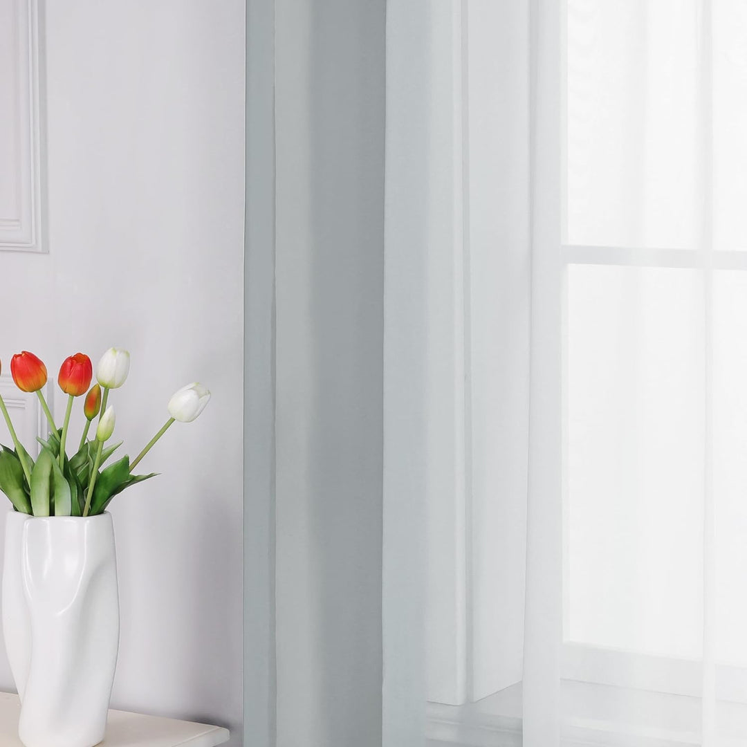 ESLIR Gardinen mit Ösen Vorhänge Gardinenschals Transparent Stores Gardinen Farbverlauf Voile Grau B
