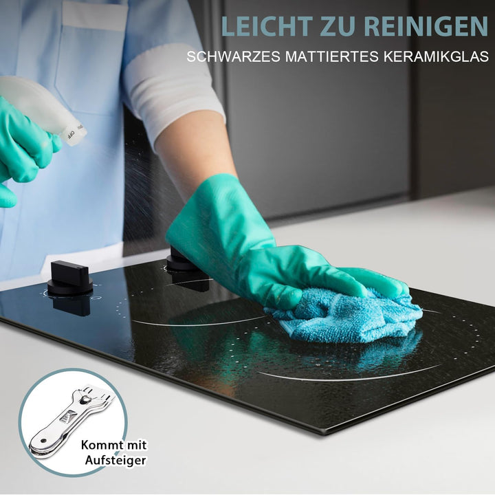 Hobsir Autarkes Glaskeramikkochfeld 2 Platten 30 cm, Elektroherd Eingebautes 2-Zonen-Keramikkochfeld
