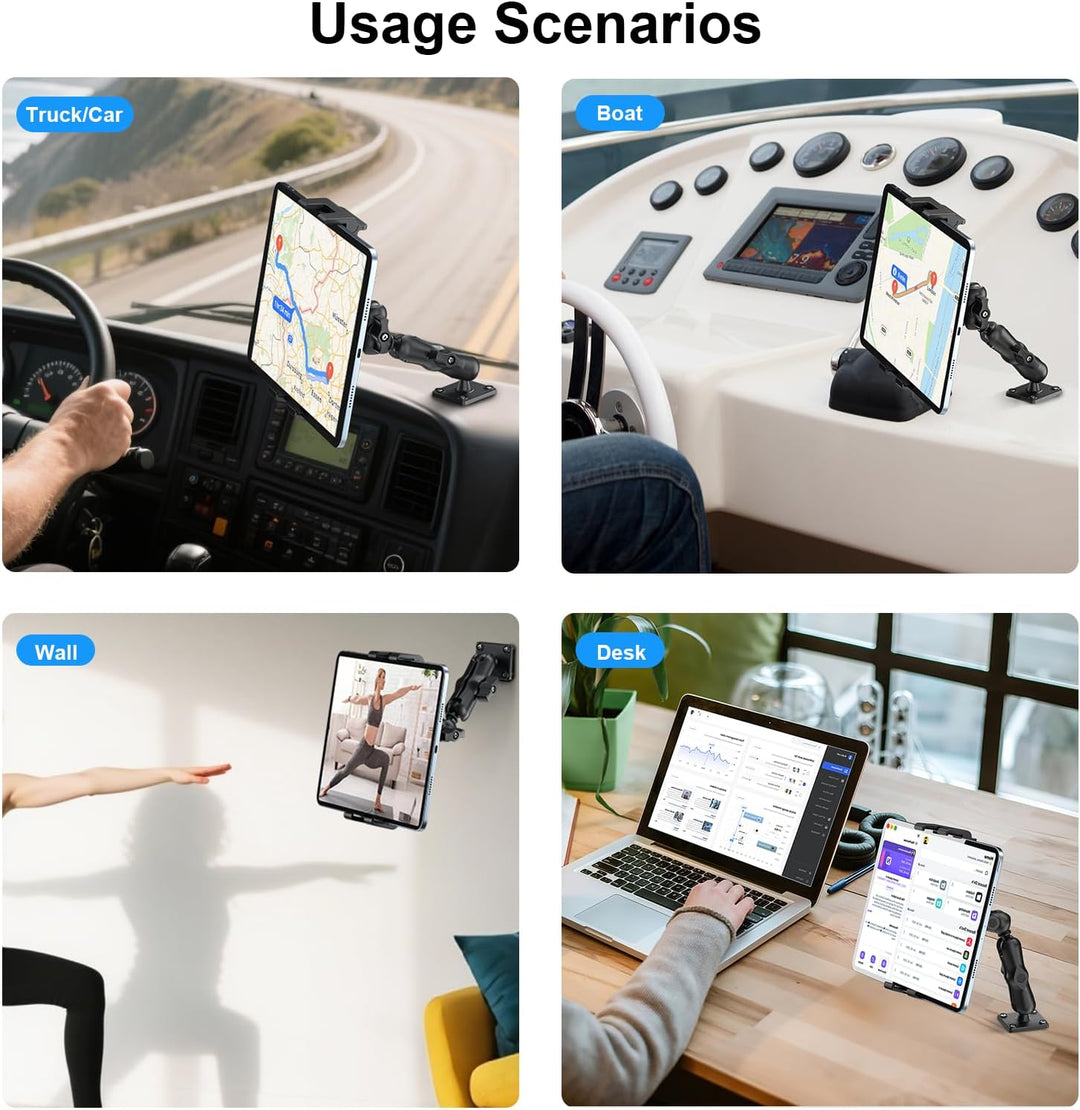PLDHPRO Tablet Halterung Auto, iPad Halterung Auto für LKW Armaturenbrett, Wand & Schreibtisch, 360°