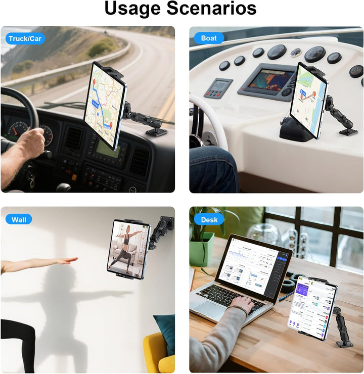 PLDHPRO Tablet Halterung Auto, iPad Halterung Auto für LKW Armaturenbrett, Wand & Schreibtisch, 360°