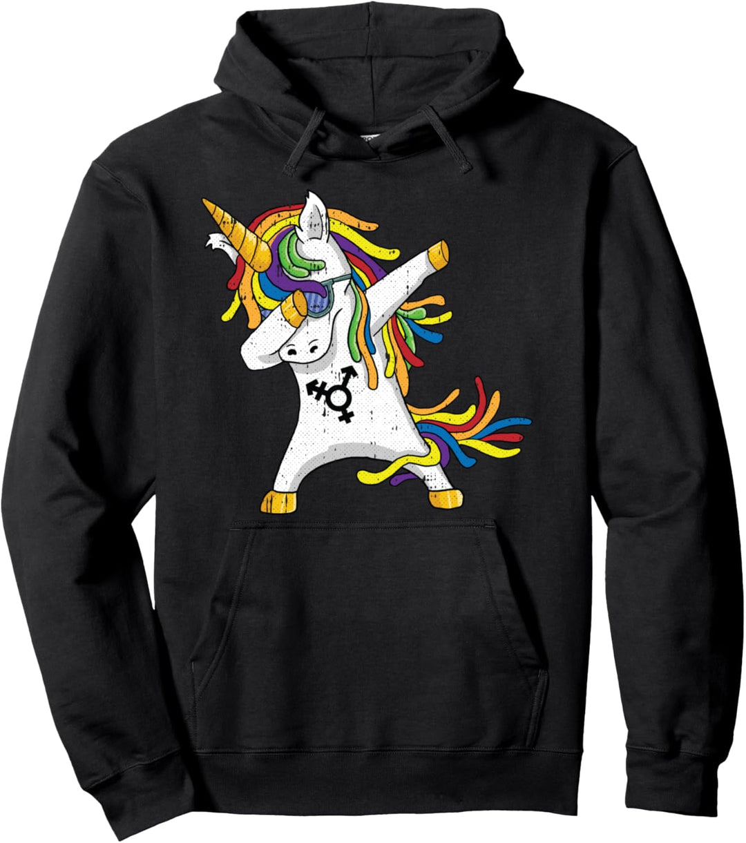 Dabbing Unicorn Gay Pride Magical Rainbow Flag LGBTQ Ally Pullover Hoodie