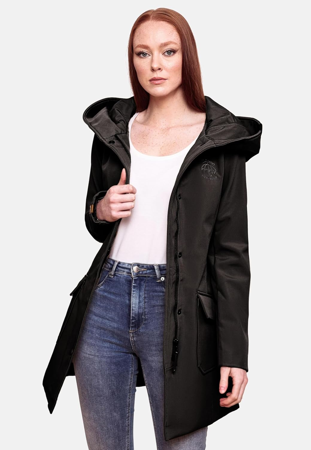 MARIKOO Damen Softshell Jacke Winterjacke wasserabweisend Outdoor lang B856 XS Schwarz, XS Schwarz