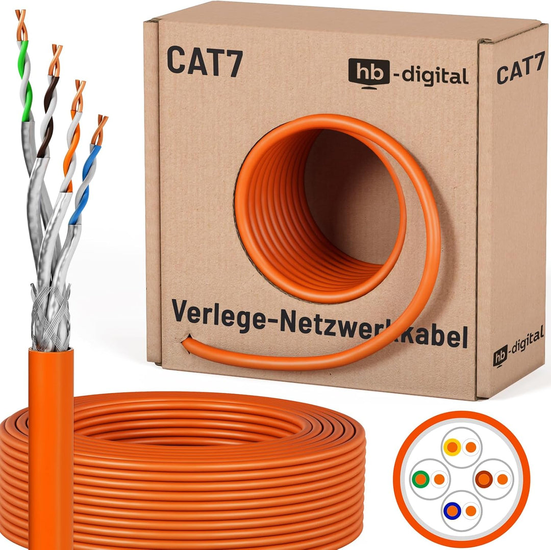 HB-DIGITAL 25m cat 7 Netzwerkkabel LAN Verlegekabel Cable - Übertragungsgeschwindigkeit bis zu 10 Gb