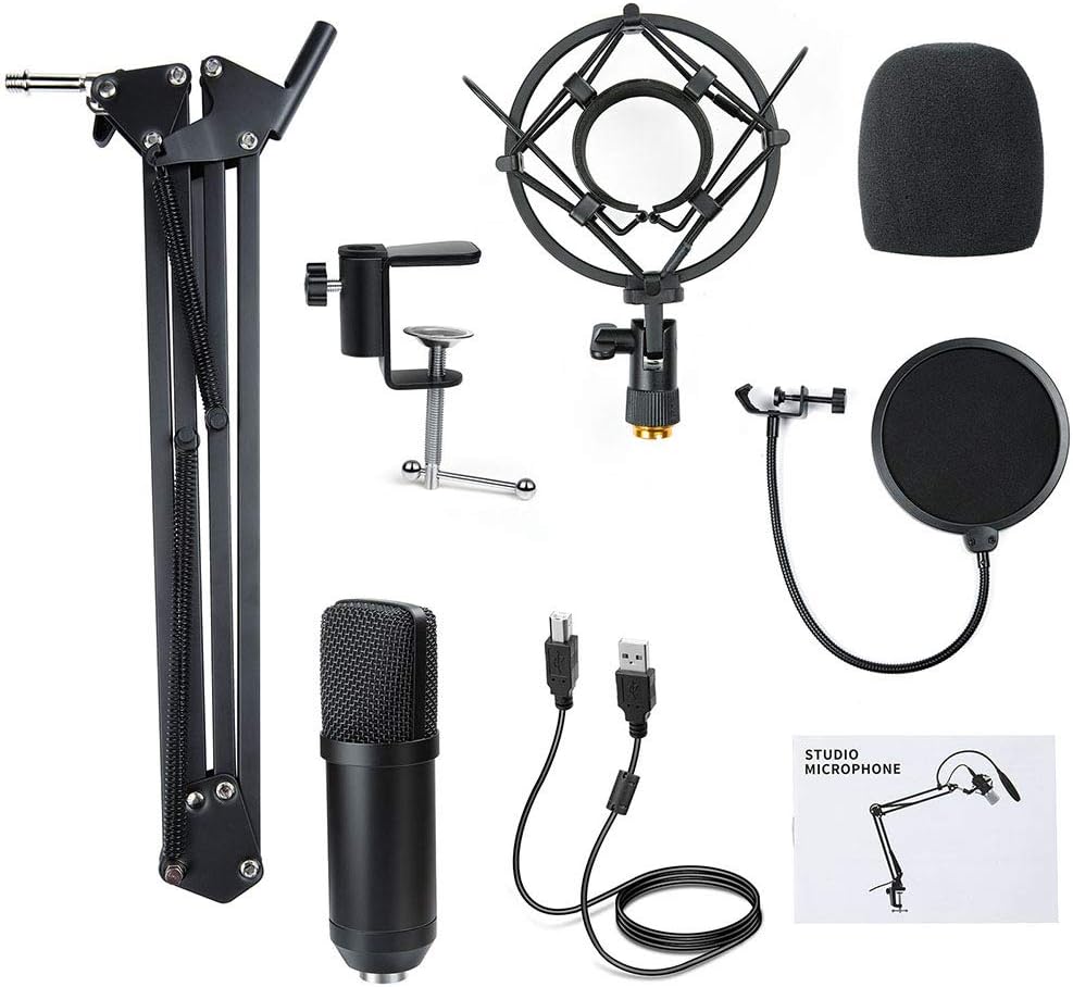 Diealles Shine Kondensator Microphone, Mikrofon PC Mit Arm, Podcast Mikrofon Set 192KHz/24 Bit Mit T