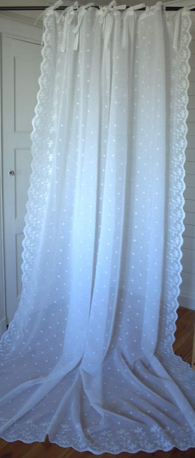 LillaBelle Gardinen Schal Kaya WEIss 1 x 130x250 cm BxH(L) Bestickt Shabby Vintage Landhaus Bandaufh
