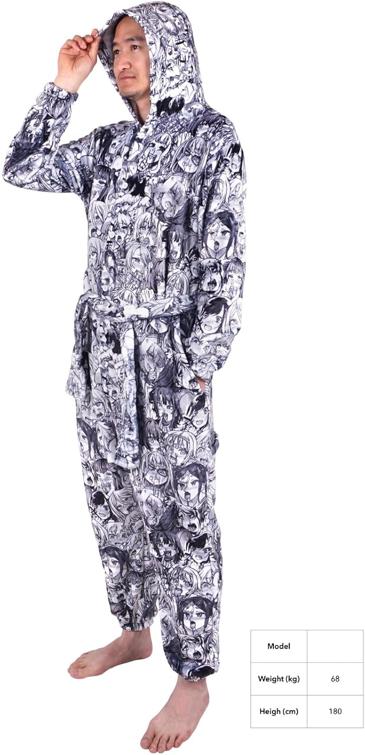 CoolChange Ahegao Kigurumi mit Manga Gesichtern I Anime Pyjama mit Taschen und Kapuze | Grösse: S-XL