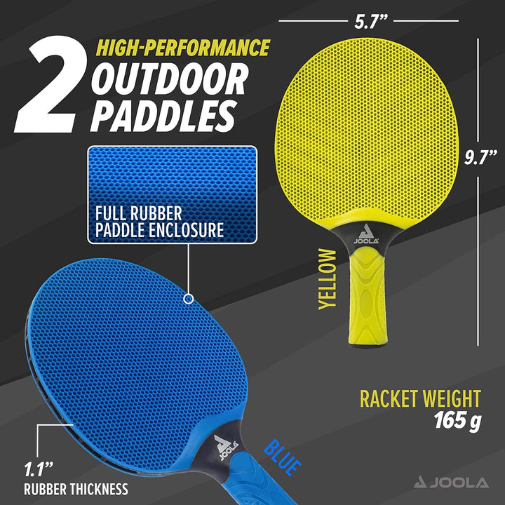 JOOLA Tischtennis Set Vivid Outdoor 2 Tischtennisschläger + 3 Tischtennisbälle + Tischtennishülle, L