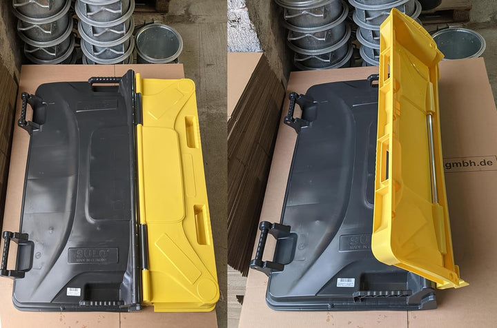 Sulo Graue Mülltonne Müllcontainer MGB 1100 Liter mit Einwurfdeckel in Gelb | Müllgrossbehälter Abfa