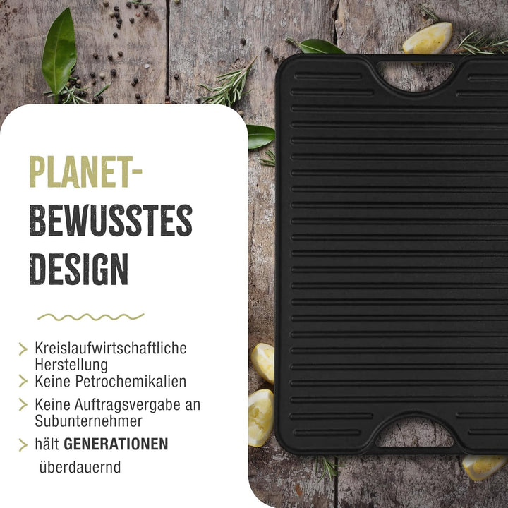 VICTORIA Grillplatte Emailliertes Gusseisen Grillpfanne 50 X 35cm Doppelseitig Verwendbar, für Feuer