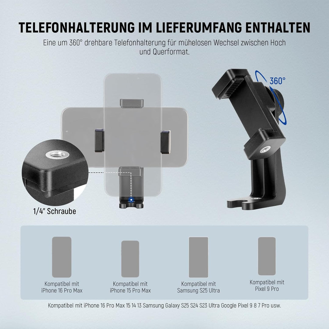 NEEWER Basics Kamera Stativ, 71'' Tripod mit Handyhalterung, kompatibel mit iPhone für Videoaufnahme