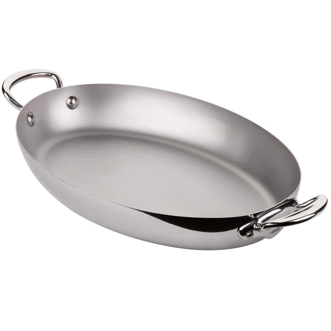Ovale Pfanne M'cook, 35cm, Edelstahl-Griffe