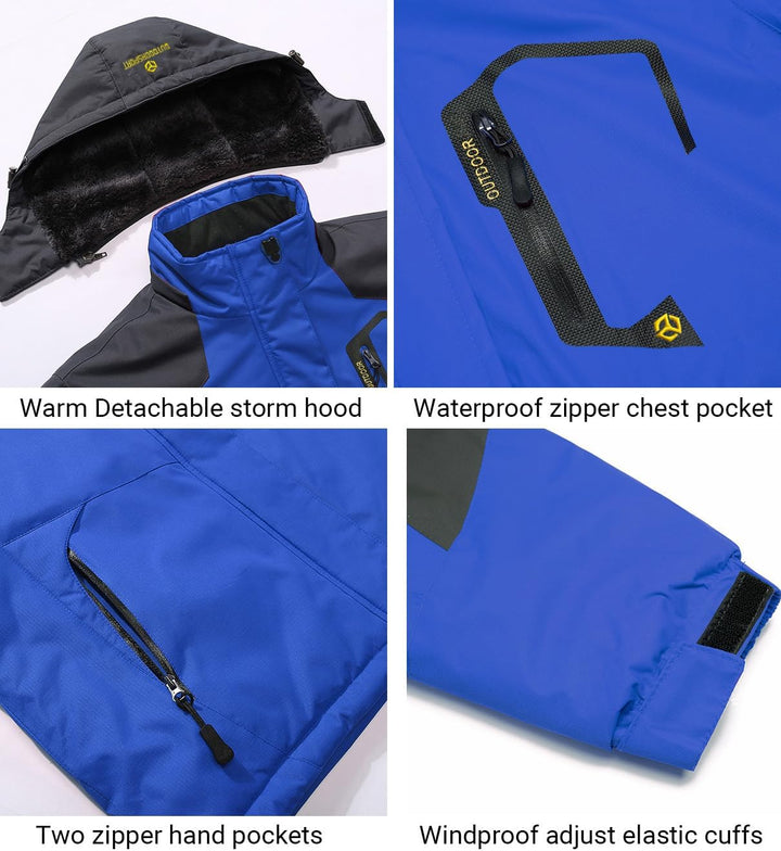CARWORNIC Herren Winddichte Berg Ski Jacke Winter Warm Schnee Kapuze Windbreaker Wandern Snowboard M