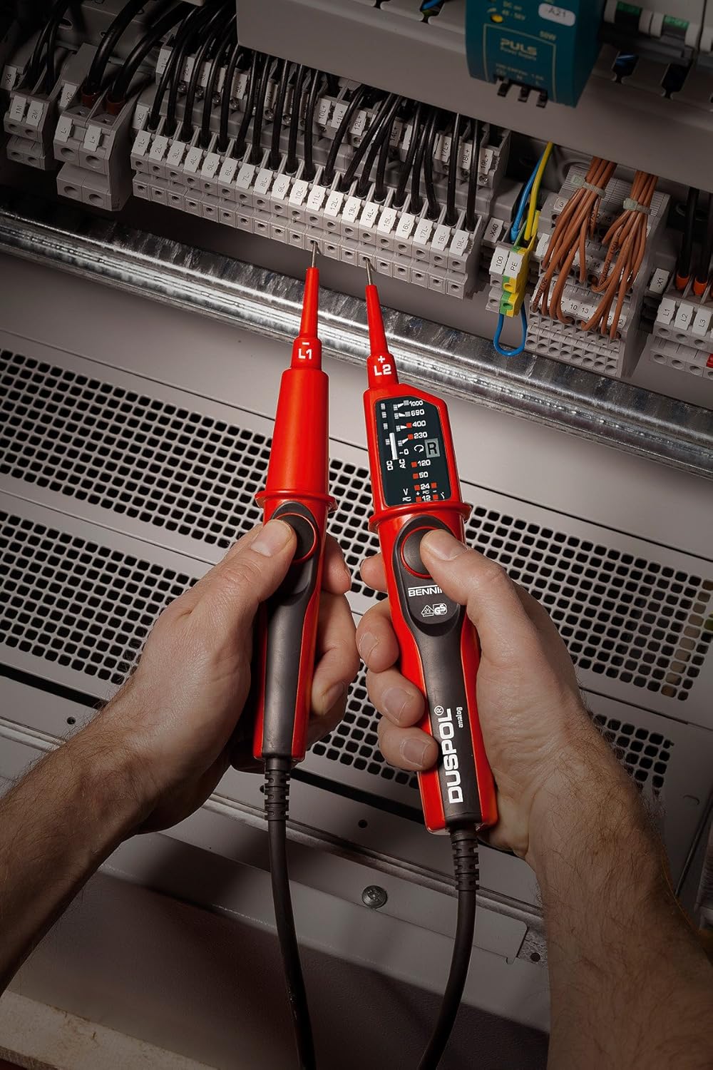 BENNING DUSPOL analog. Spannungsprüfer (mit Tauchspul-Pegelanzeige, Spannungsmessbereich 12 V - 1000
