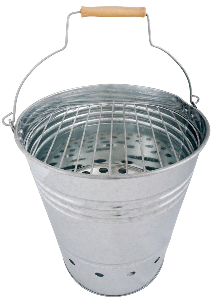 Esschert Design BBQ Eimer, Grilleimer, Grillkübel, Feuerkübel mit Griff, Holzelement am Griff, 34 cm