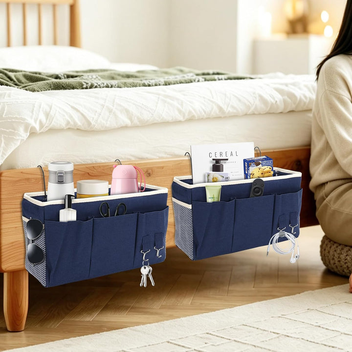 2 Pack Nachttisch-Hängeaufbewahrung Hängeorganizer mit 3 Fächern, Bett Organizer zum Einhängen, Häng