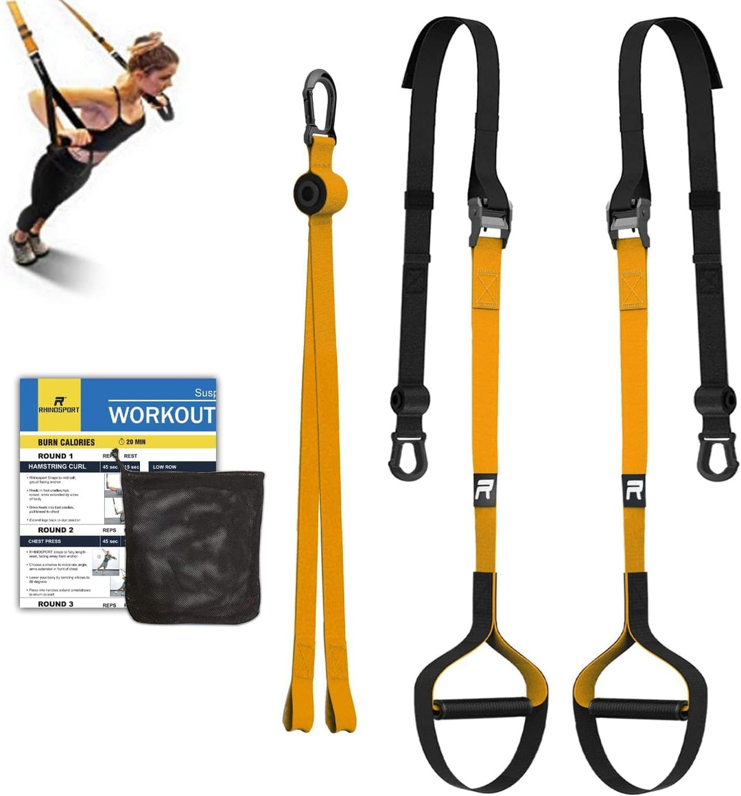 RHINOSPORT Schlingentrainer Sling Trainer Set mit Türanker Einstellbar Fitness Zuhause Suspension -