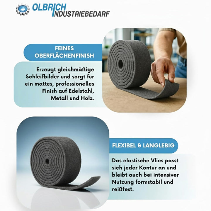 Schleifvliesrolle 5 m x 100 mm – verschiedene Körnungen, K180, K240, K400, K1000 Schleifvlies zum Gl