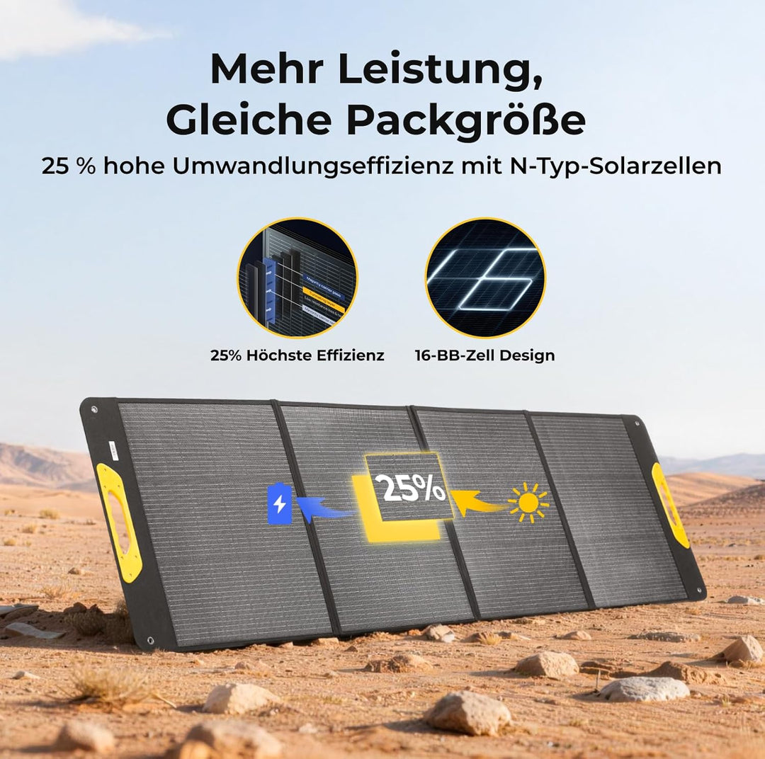 BougeRV 200W Solarpanel Faltbar, 25% Effizienz N-Typ Tragbares Solarpanel für 277Wh Akku, Fiberglas