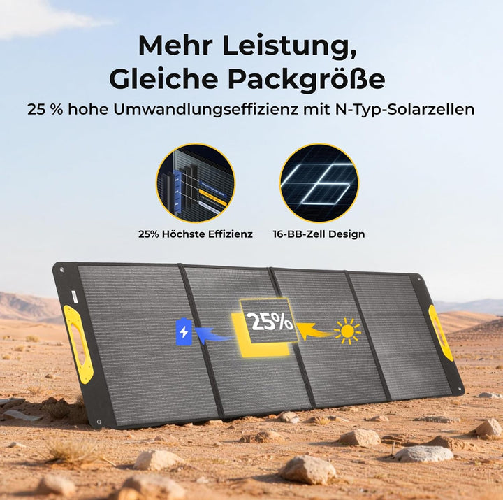 BougeRV 200W Solarpanel Faltbar, 25% Effizienz N-Typ Tragbares Solarpanel für 277Wh Akku, Fiberglas