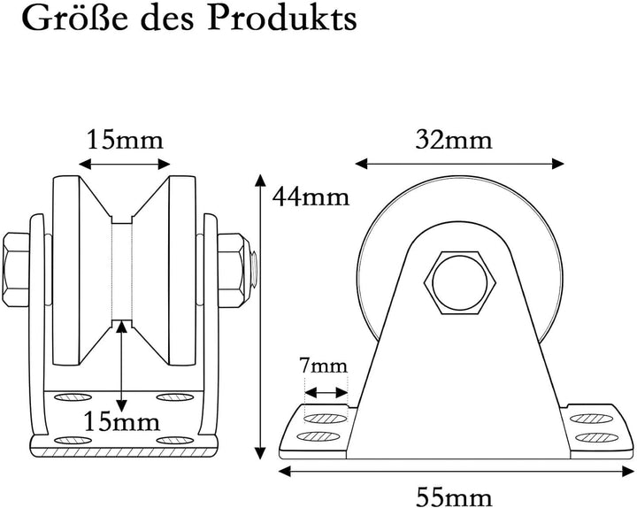 32mm Umlenkrolle Stahlseil, V Typ Umlenkrollen für Seile, Seilrolle mit 2 Kugellager | 2 Stück 2 32m