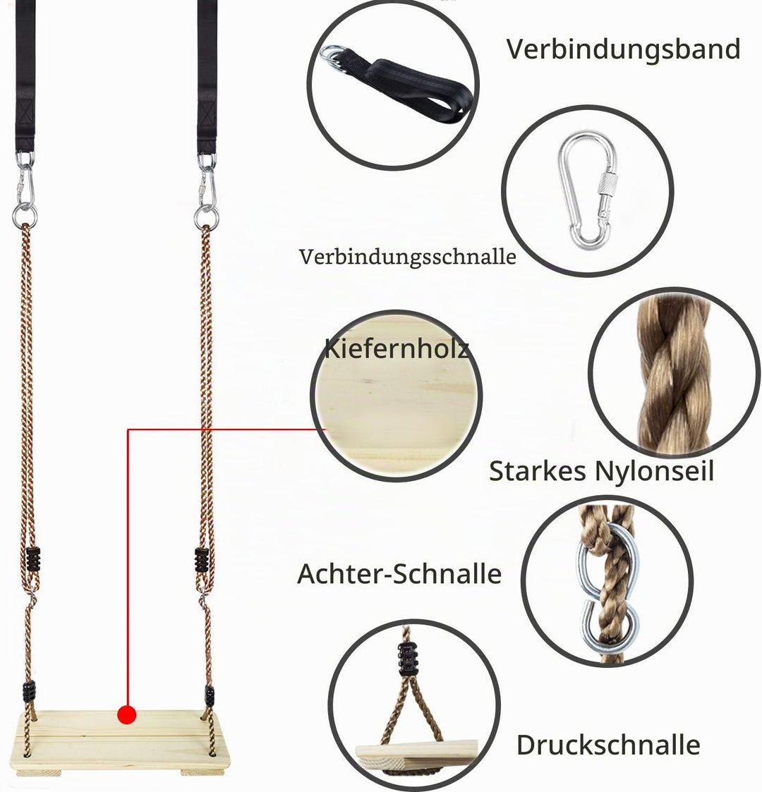 KINSPORY Holz Schaukelsitz, Garten schaukel mit Einstellbares Hanfseil, für Innen und Aussenbereich,
