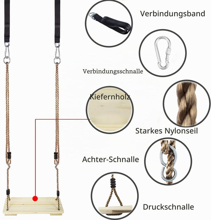 KINSPORY Holz Schaukelsitz, Garten schaukel mit Einstellbares Hanfseil, für Innen und Aussenbereich,