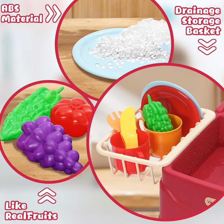 Spielspüle Kinder,Küchenspüle Spielzeug Set mit Wasserkreislauf, Elektrischem Wasserhahn,Rollenspiel