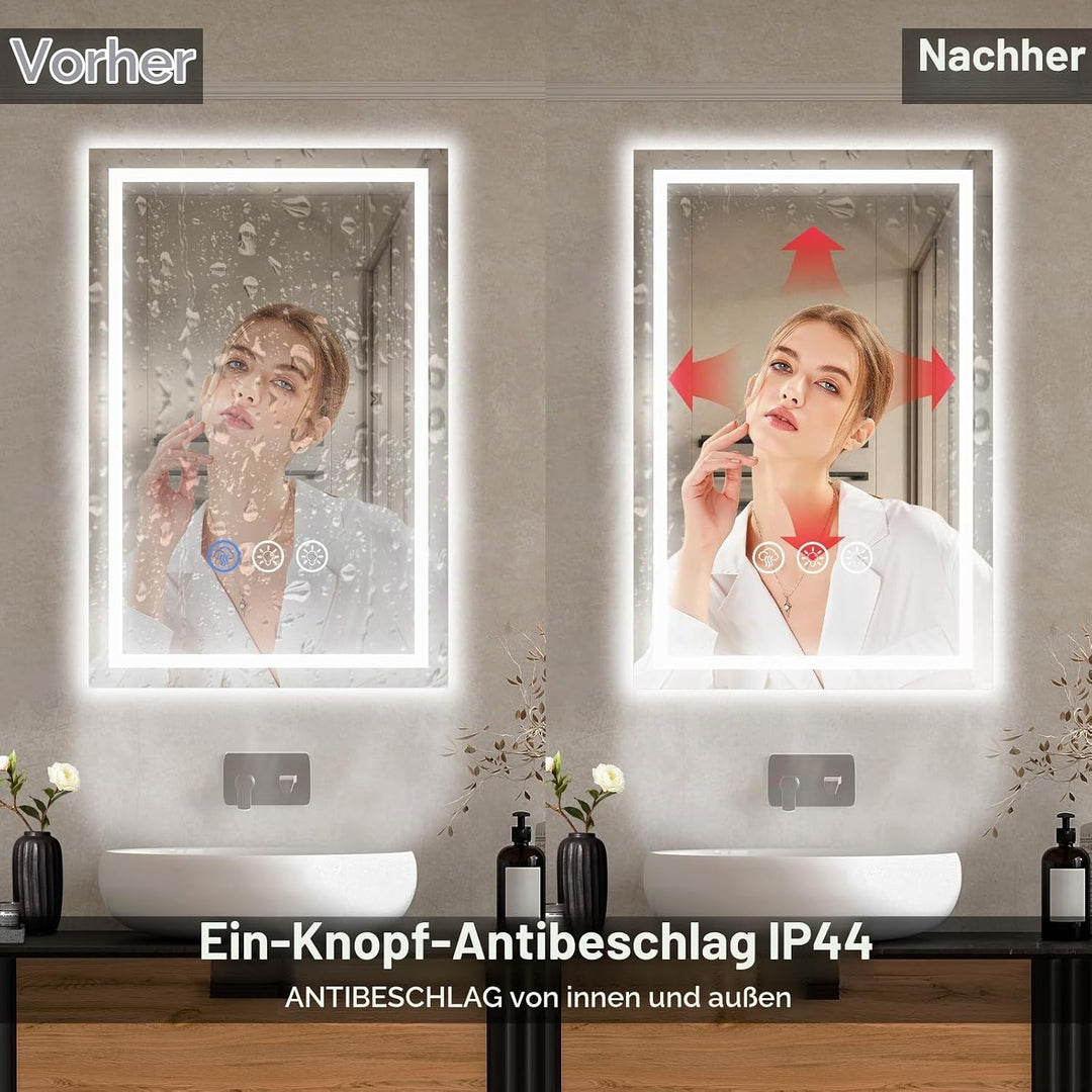 40x60cm Badspiegel mit Beleuchtung LED, Spiegel mit Light, Wandspiegel mit Frontbeleuchtung, Antibes
