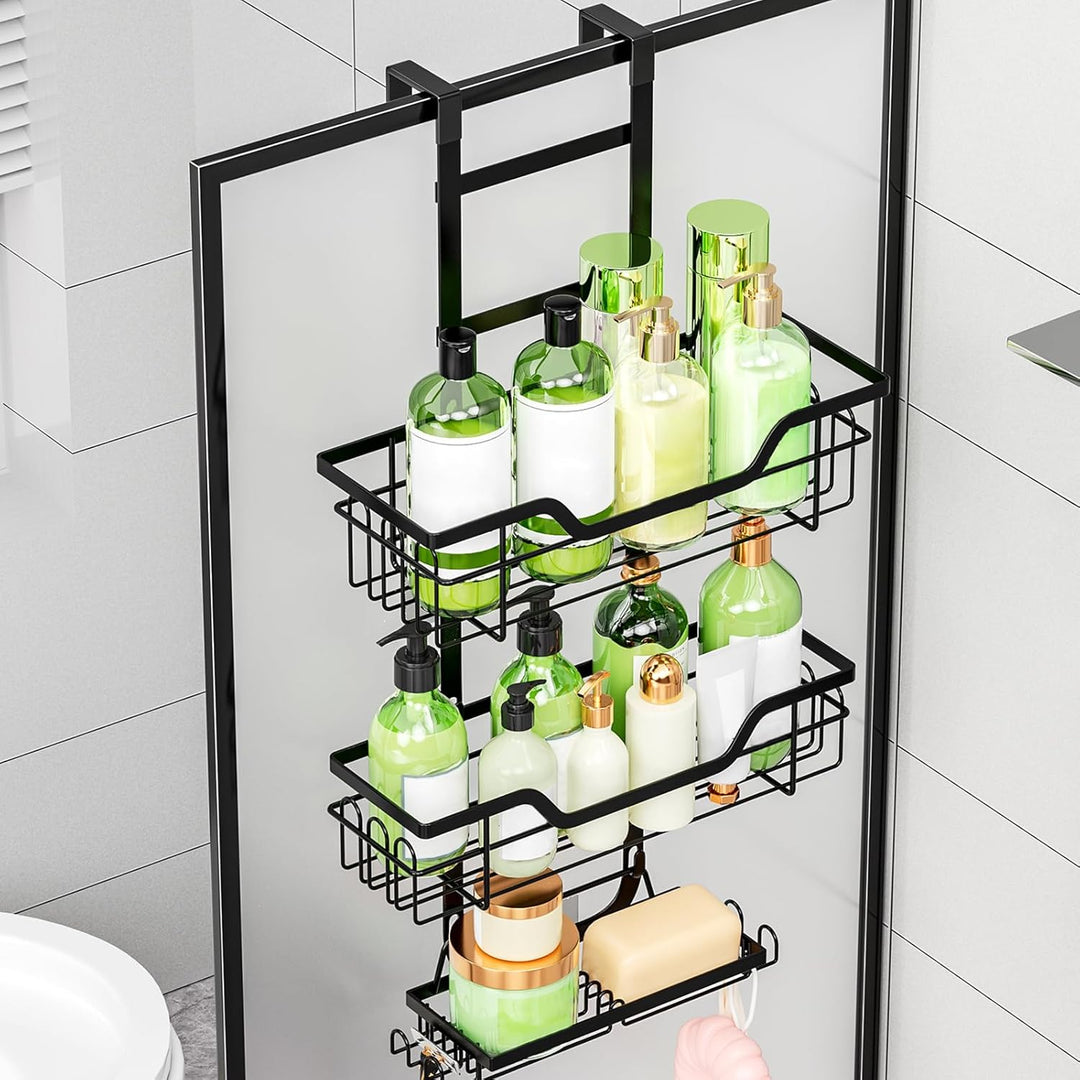 Duschablage ohne Bohren Schwarz, Duschablage zum HäNgen, Duschregal ohne Bohren füR GlastüR, Shampoo