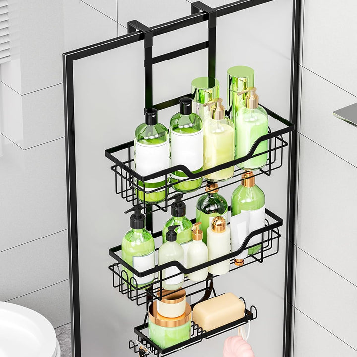 Duschablage ohne Bohren Schwarz, Duschablage zum HäNgen, Duschregal ohne Bohren füR GlastüR, Shampoo