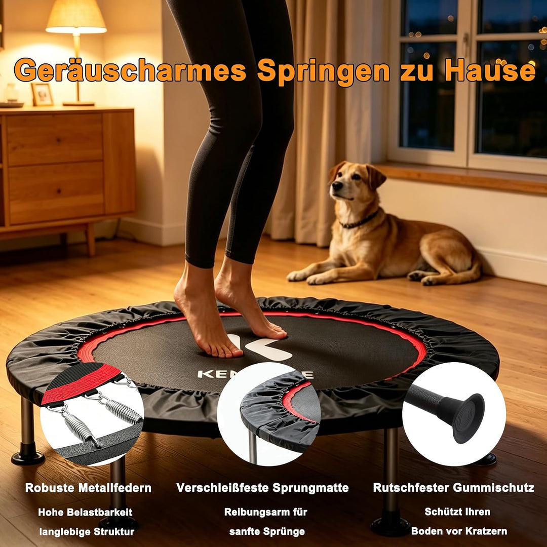 Faltbares Mini Trampolin mit verstellbarem Handlauf, 101.6CM Fitness Trampolin leiser Rebounder für