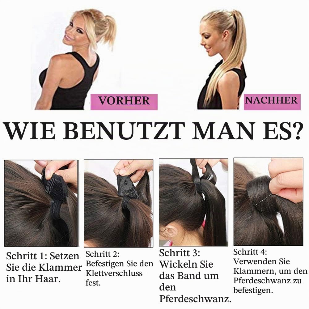 SEGO Pferdeschwanz Haarteil Zopf extensions Ponytail Haarverlängerung clip in Pony Echthaar remy Dun
