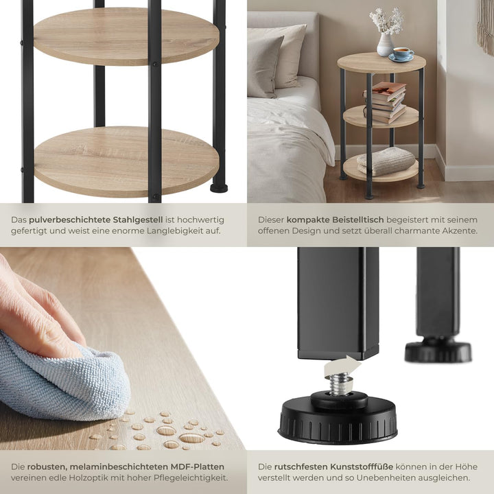 TecTake Beistelltisch rund aus Holz und Metall, Industrie-Design, Couchtisch mit 3 Ebenen, für Wohnz