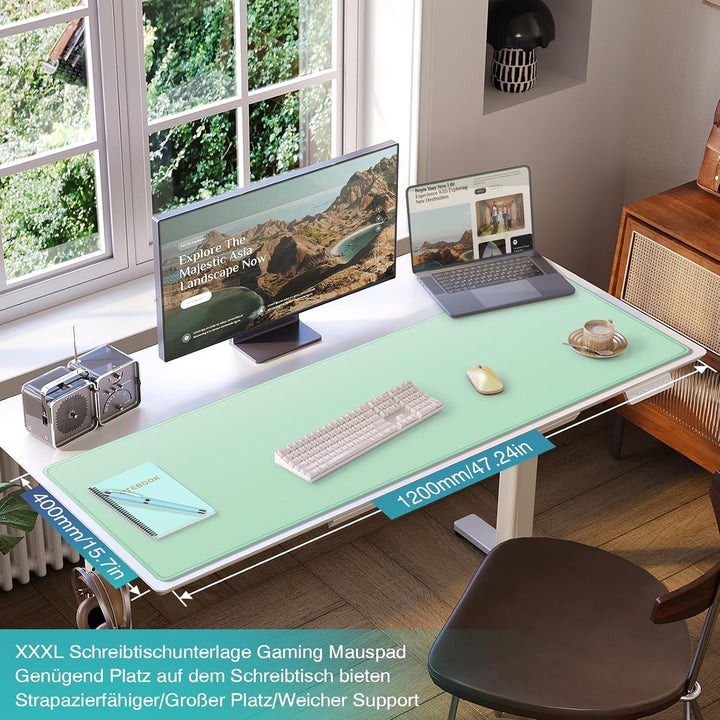 Schreibtischunterlage Mauspad 1200x400mm Mousepad XXXL- Gaming Mauspad 120 x 40 cm Hellgrün, 120 x 4