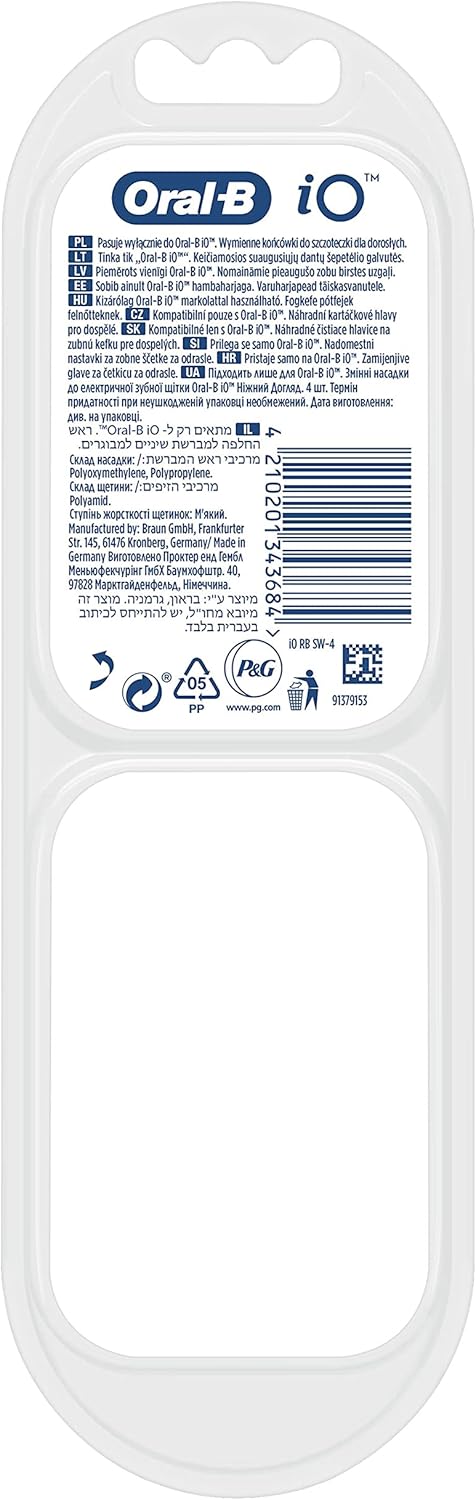 Oral-B iO Gentle Care Zahnbürstenspitzen, Packung mit 4 Stück Weiss, Weiss
