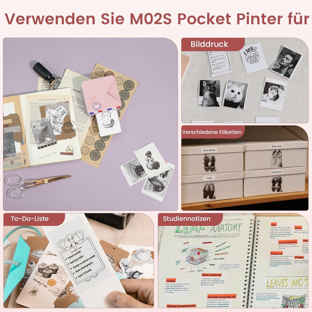 Omezizy Mini Drucker für Smartphone, M02S Mini Sticker Drucker, Bluetooth Thermodrucker, Mini Fotodr