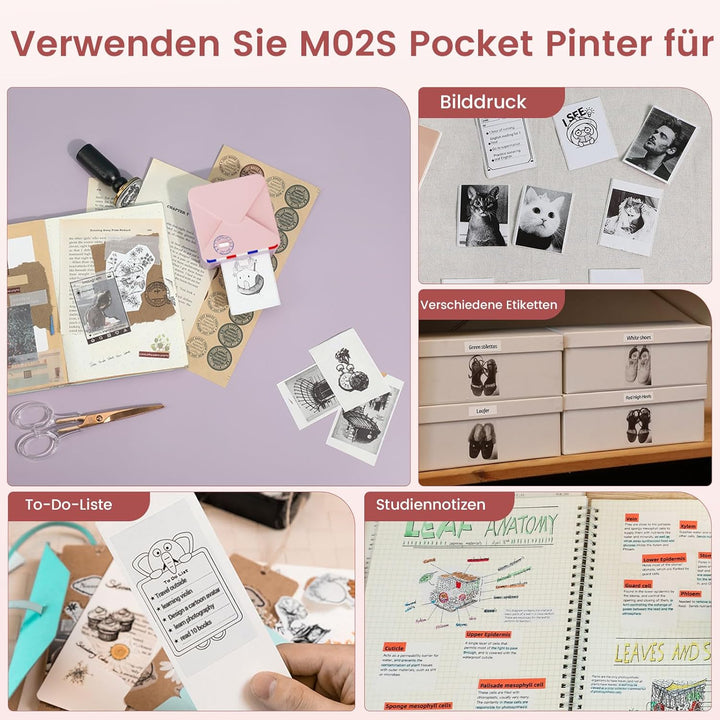 Omezizy Mini Drucker für Smartphone, M02S Mini Sticker Drucker, Bluetooth Thermodrucker, Mini Fotodr