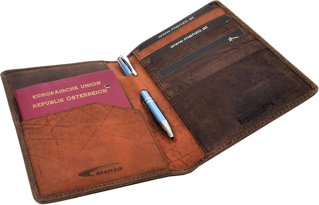 Menzo Reisepasshülle aus echten Leder mit RFID-Schutz, Reisepassetui für Damen und Herren (Marrone),