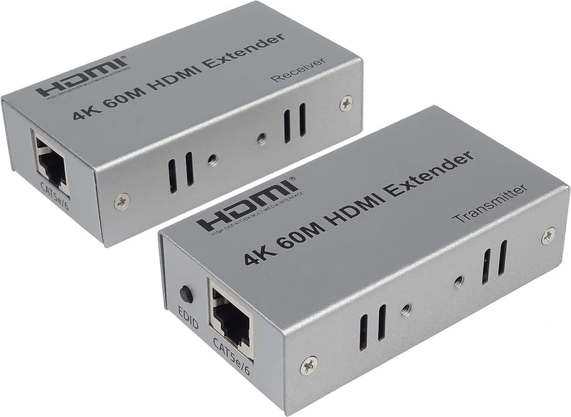 PremiumCord 4K HDMI Extender bis zu 60m über Patchkabel Cat5e / Cat6, LAN Kabel, Metallgehäuse, Komp