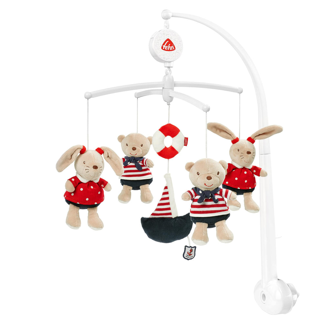 Fehn Musik Mobile Ocean Club - Baby Einschlafhilfe Musikspielzeug mit süssen Tieren - Babymobile Spi