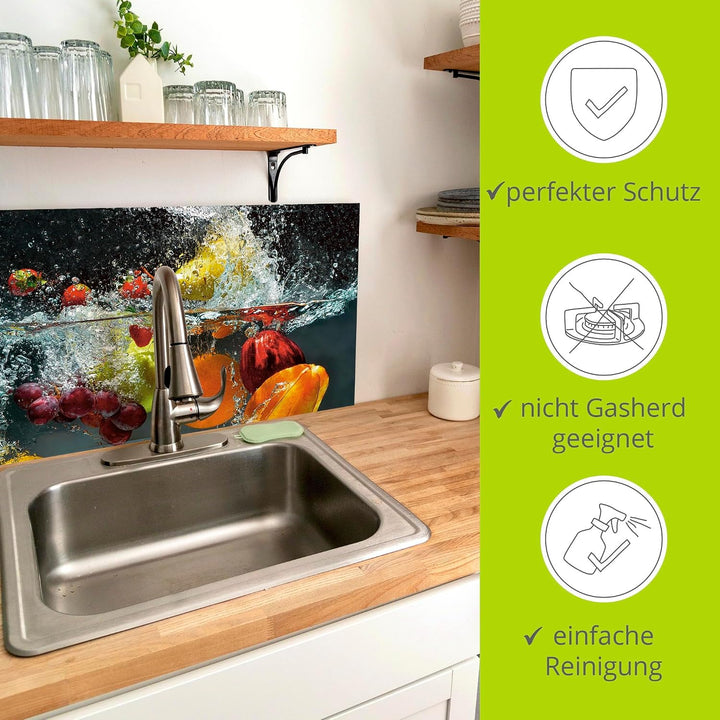 ARTland Spritzschutz Küche aus Alu für Herd Spüle 100x60 cm (BxH) Küchenrückwand mit Motiv Essen Obs