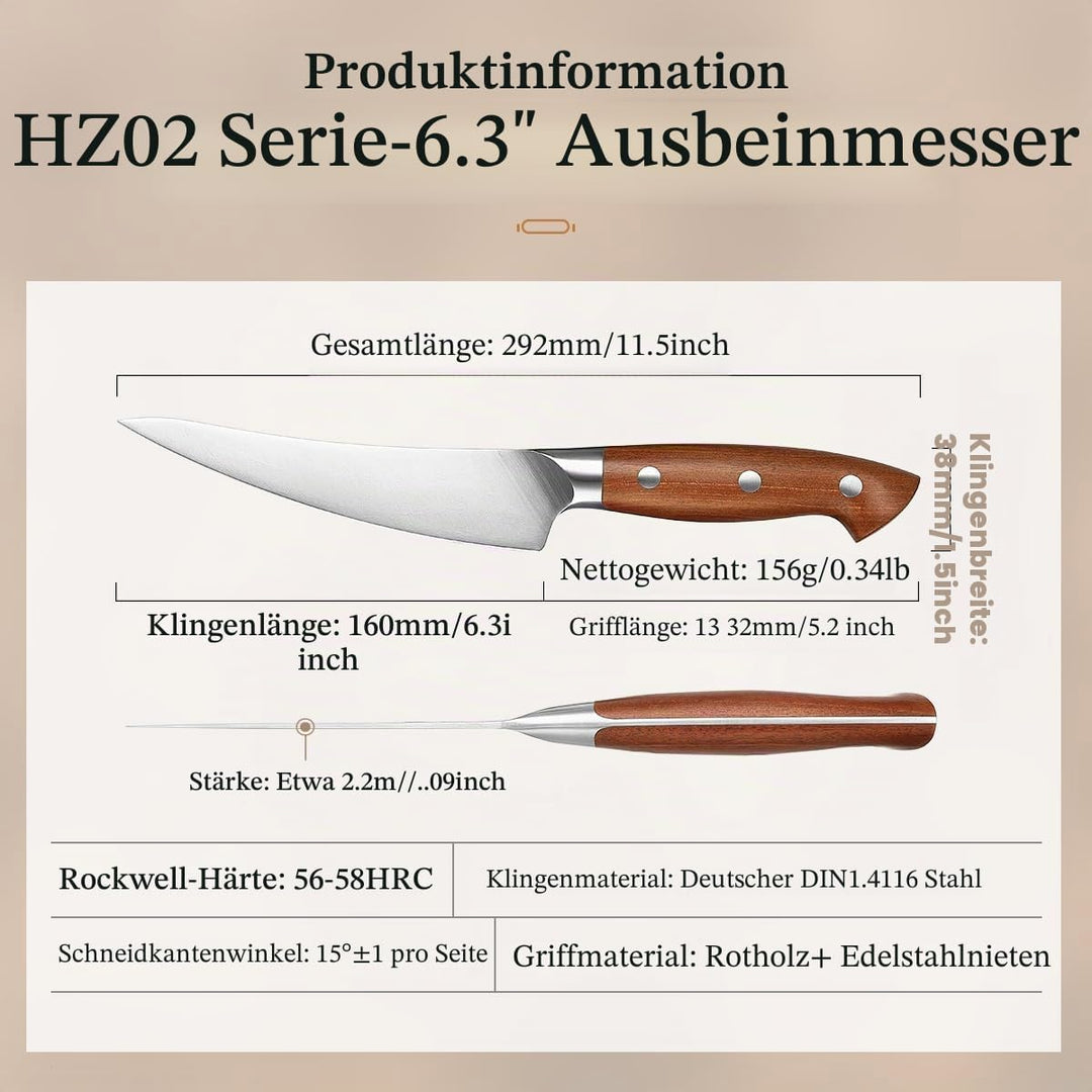 HEZHEN Ausbeinmesser German 1.4116 Stahl, Profi Filiermesser Fisch und Fleisch Küchenmesser，Ultrasch