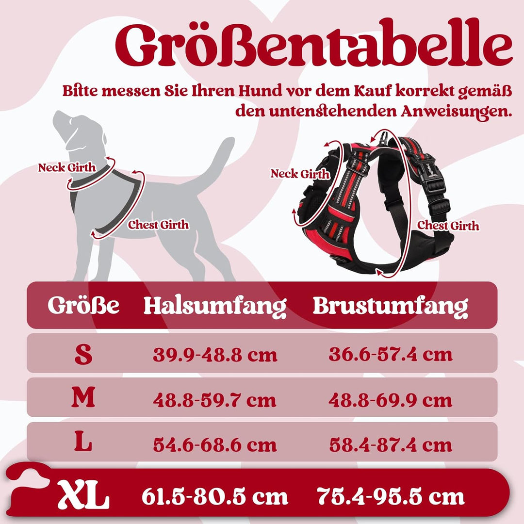 rabbitgoo Hundegeschirr Grosse Hunde, Verstellbare Geschirr Hund ohne Zug & Würgen, Anti Zug Hundege