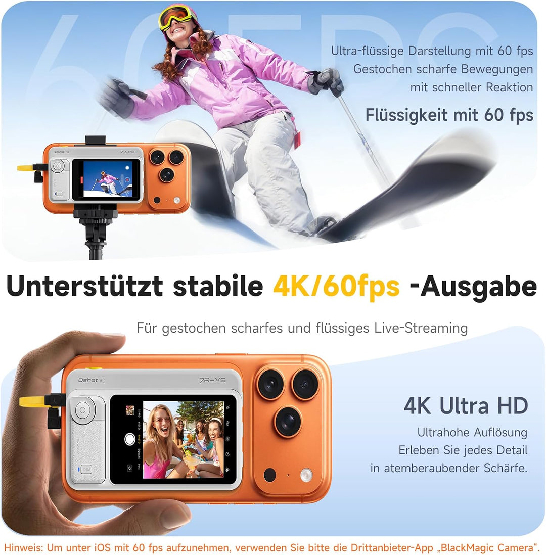7RYMS Qshot V2 Kabelgebundener Selfie-Monitor für iPhone 17/16 & Android, Magnetischer Smartphone Mo