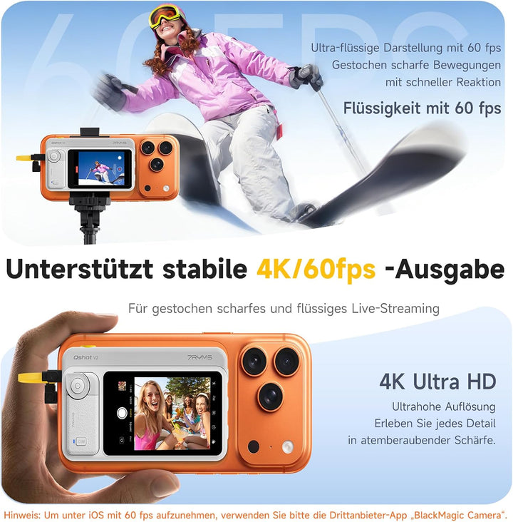 7RYMS Qshot V2 Kabelgebundener Selfie-Monitor für iPhone 17/16 & Android, Magnetischer Smartphone Mo