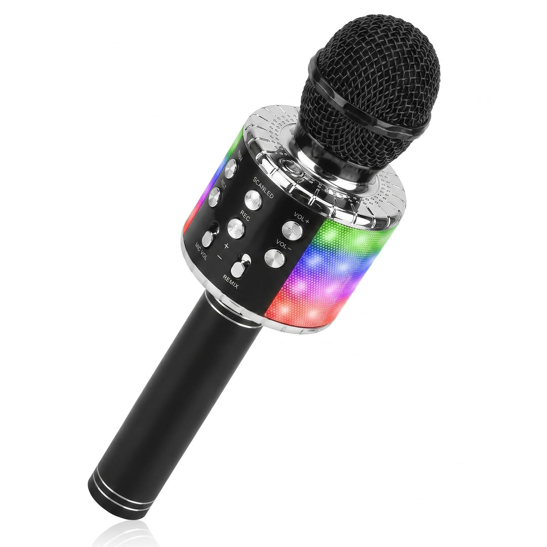 ShinePick Mikrofon Kinder Bluetooth, 4-in-1 Drahtloses Karaoke Mikrofon, Tragbare LED Microphone Spi